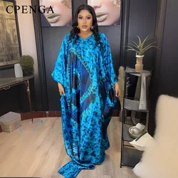 2024 New Printed Long Gown African Women's Loose Dress Plus Size Dress with Hijab for Women Africa Clothing