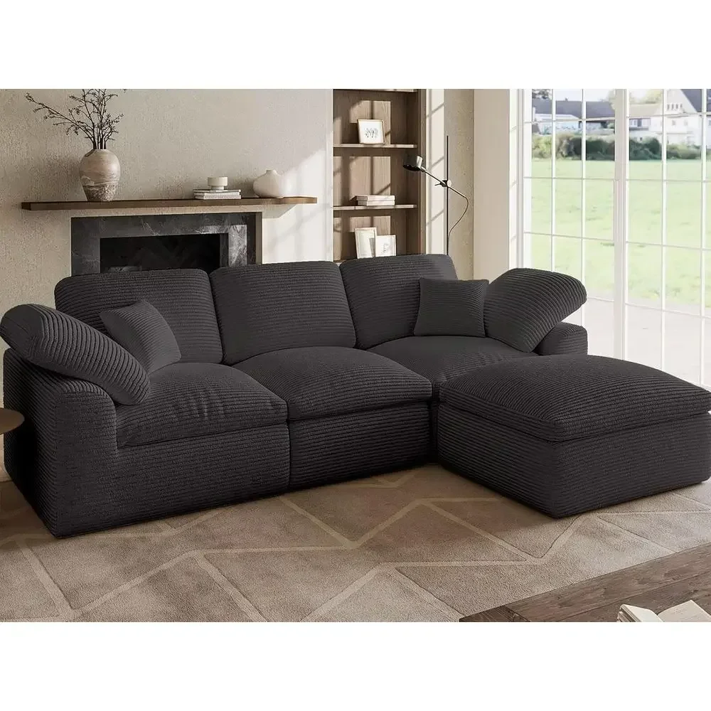 Gray 4-Seat L-Shaped Sectional Sofa with Ottoman, Convertible and No-Assembly Required