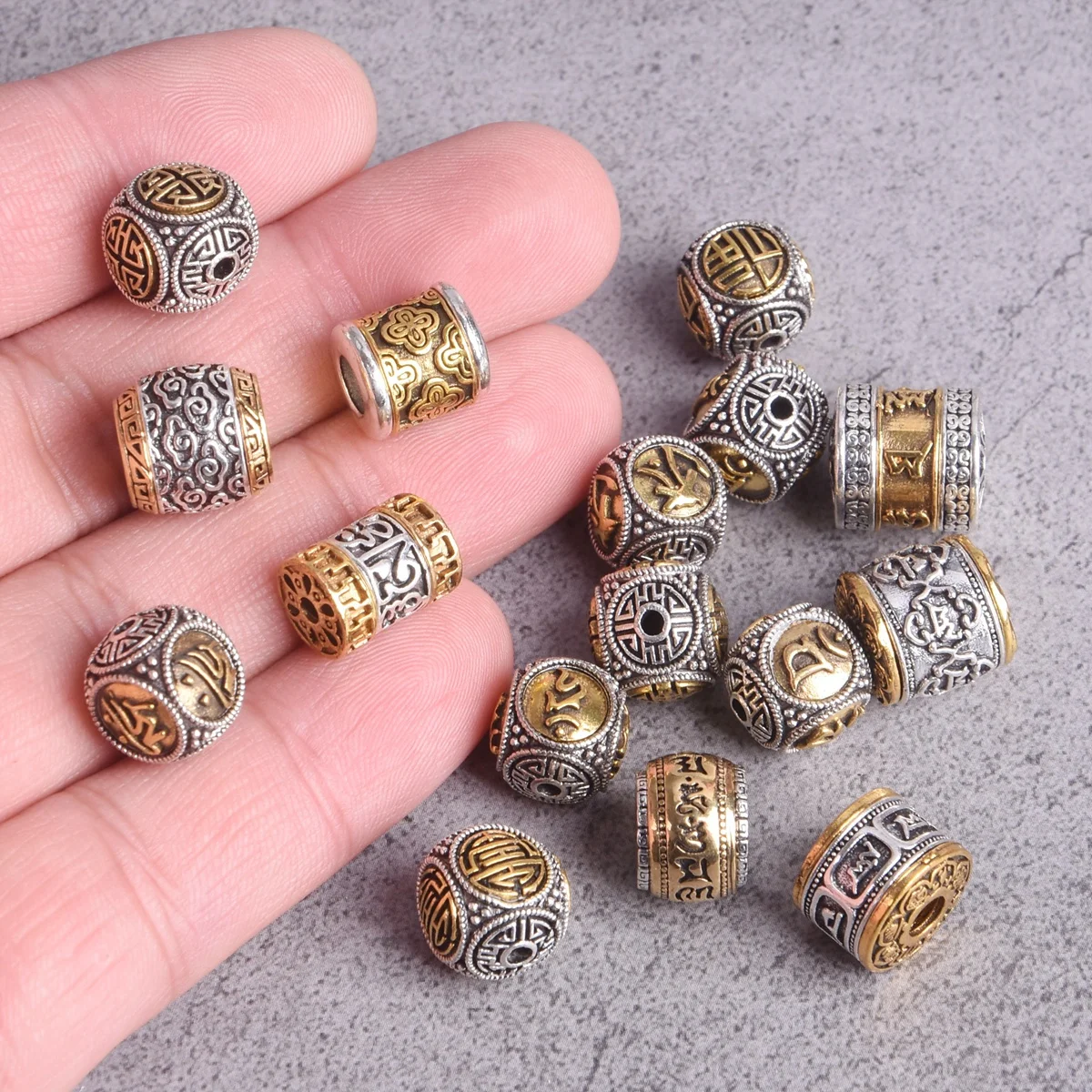 

5pcs Nepalese Buddhist Tibetan Silver/Gold Color Brass Metal Loose Beads For Jewelry Making DIY Bracelet Findings