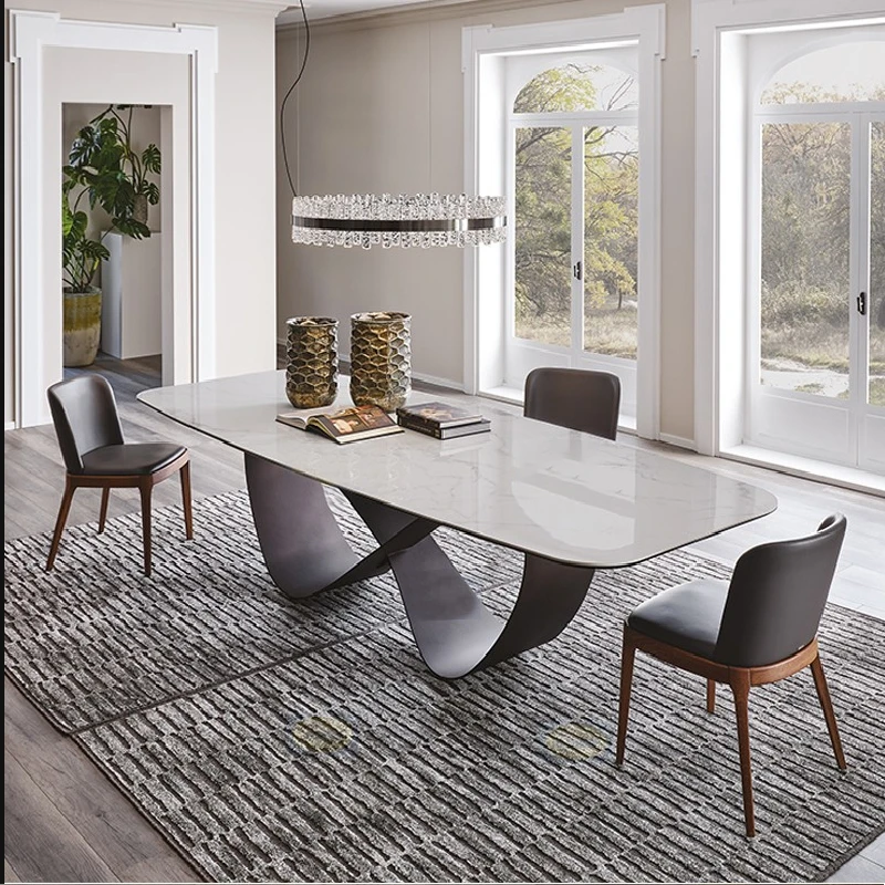 

Desginer Stainless Steel Dining Tables with Sintered Stone/ Marble Rectangle Top Dining room Mordern Kitchen Furniture