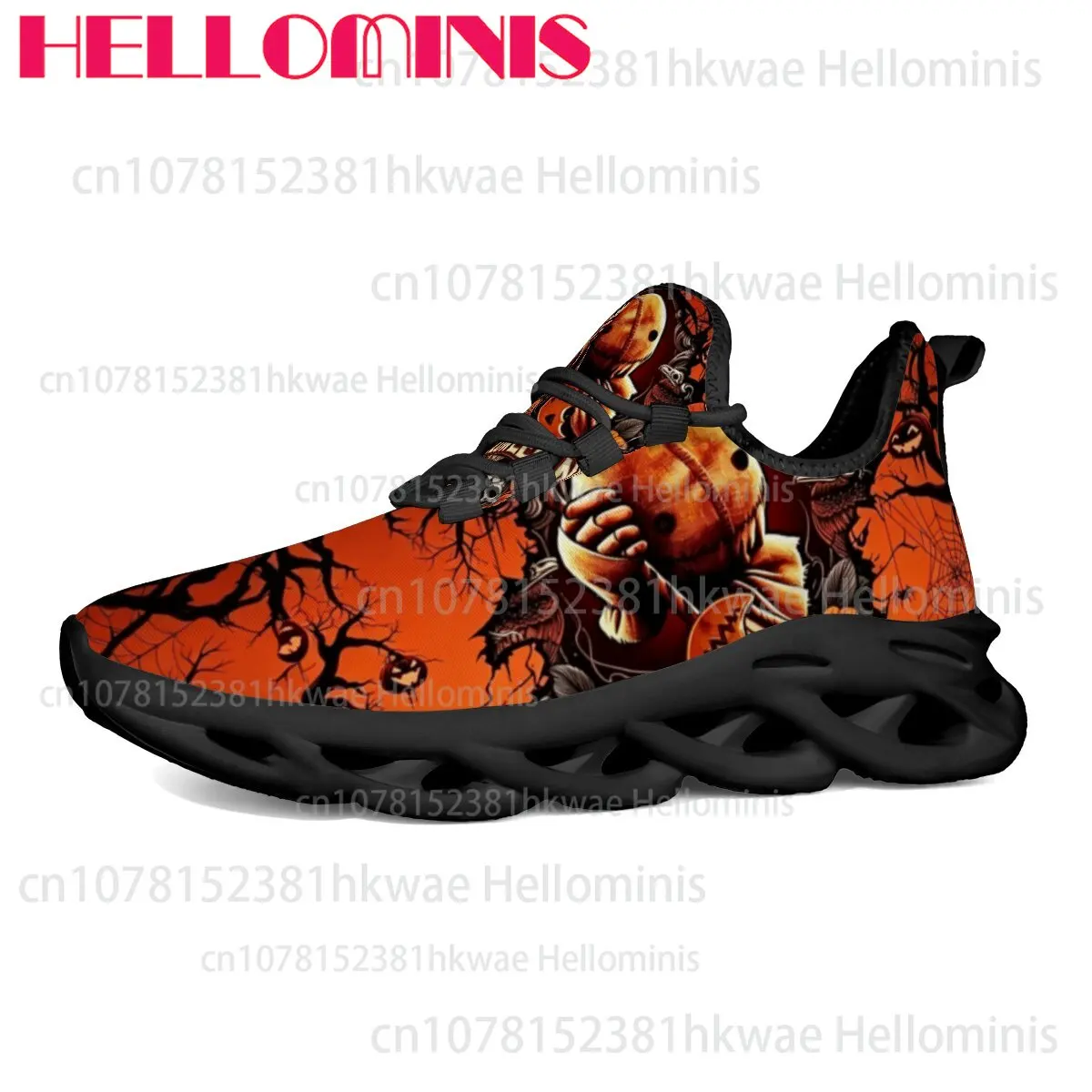 Dark Spooky Halloween Theme Graphic Sneakers Unisex Adult  Sport Footwear Pumpkin Spider Web Print For Street Style
