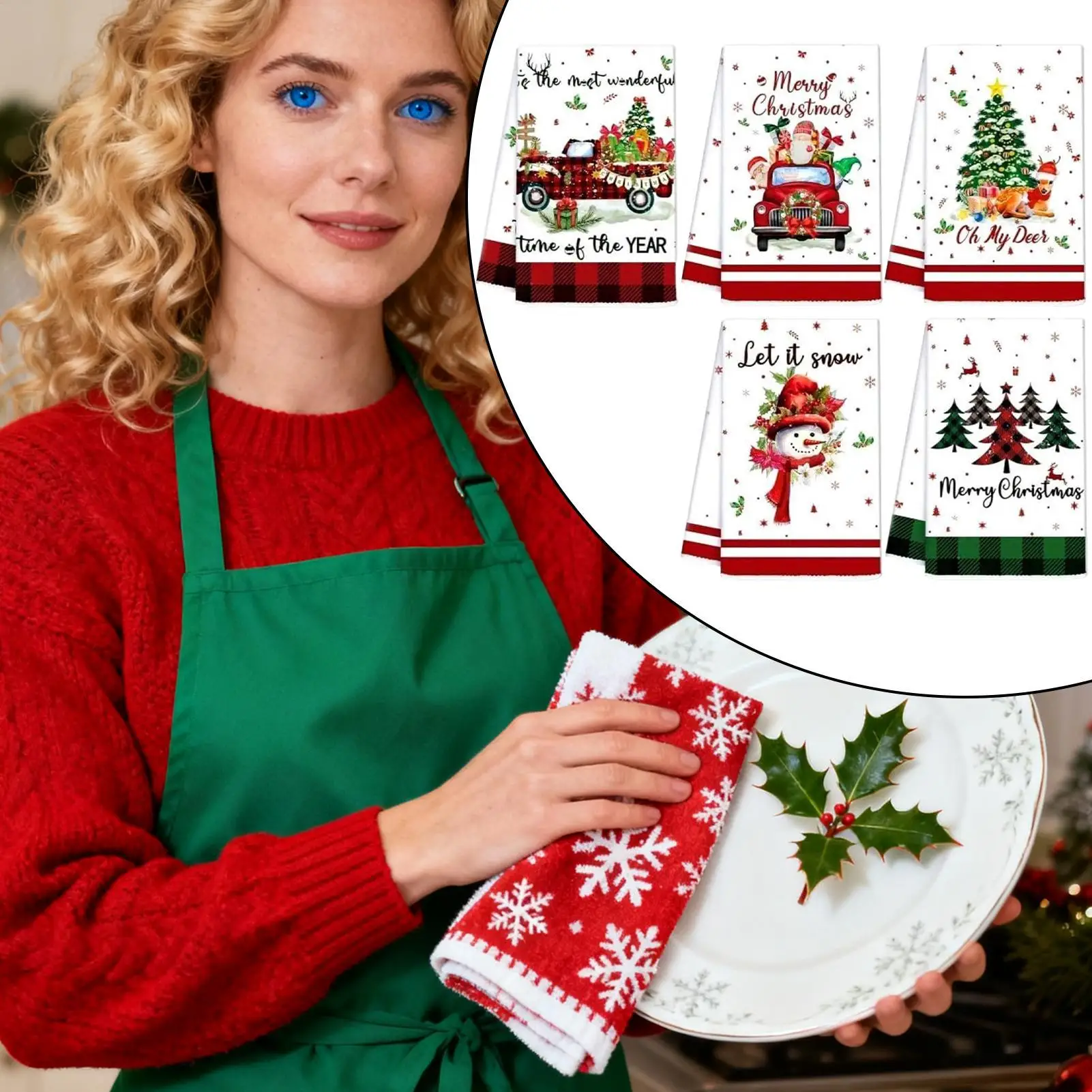 Christmas Kitchen Towels Holiday Dishcloths Santa Claus  Reindeer, Snowman Christmas Towels Holiday Parties Family Meals  Home