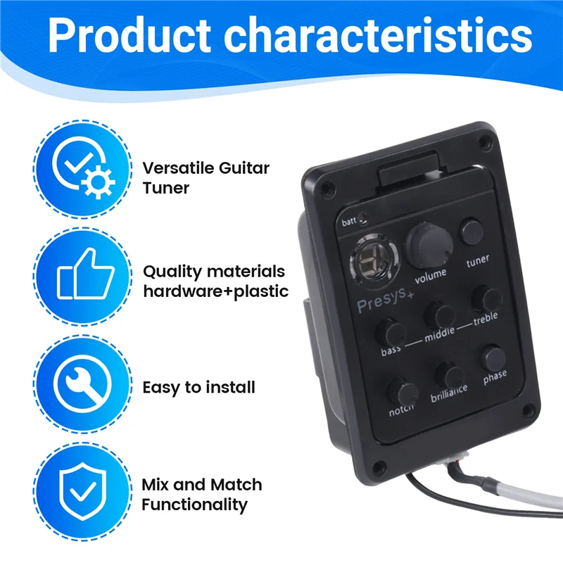 

RTSHE-Electric Box Sound Hole Equalizer Guitar Tuner Mix Guitar Guitar Tuner Mix Guitar Accessories Folk Pickup 301 Pickup