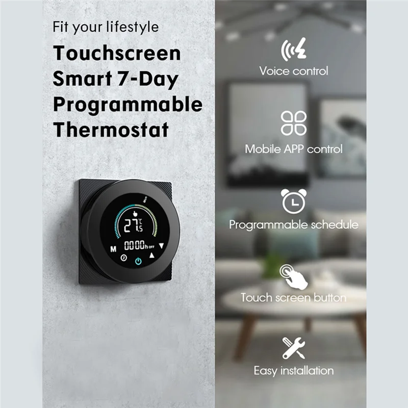 Tuya Smart Life Wifi Thermostat Controller Switch Water Gas Boiler 5A 110V، 220V، لـ Alexa، Google Home Black سهل الاستخدام