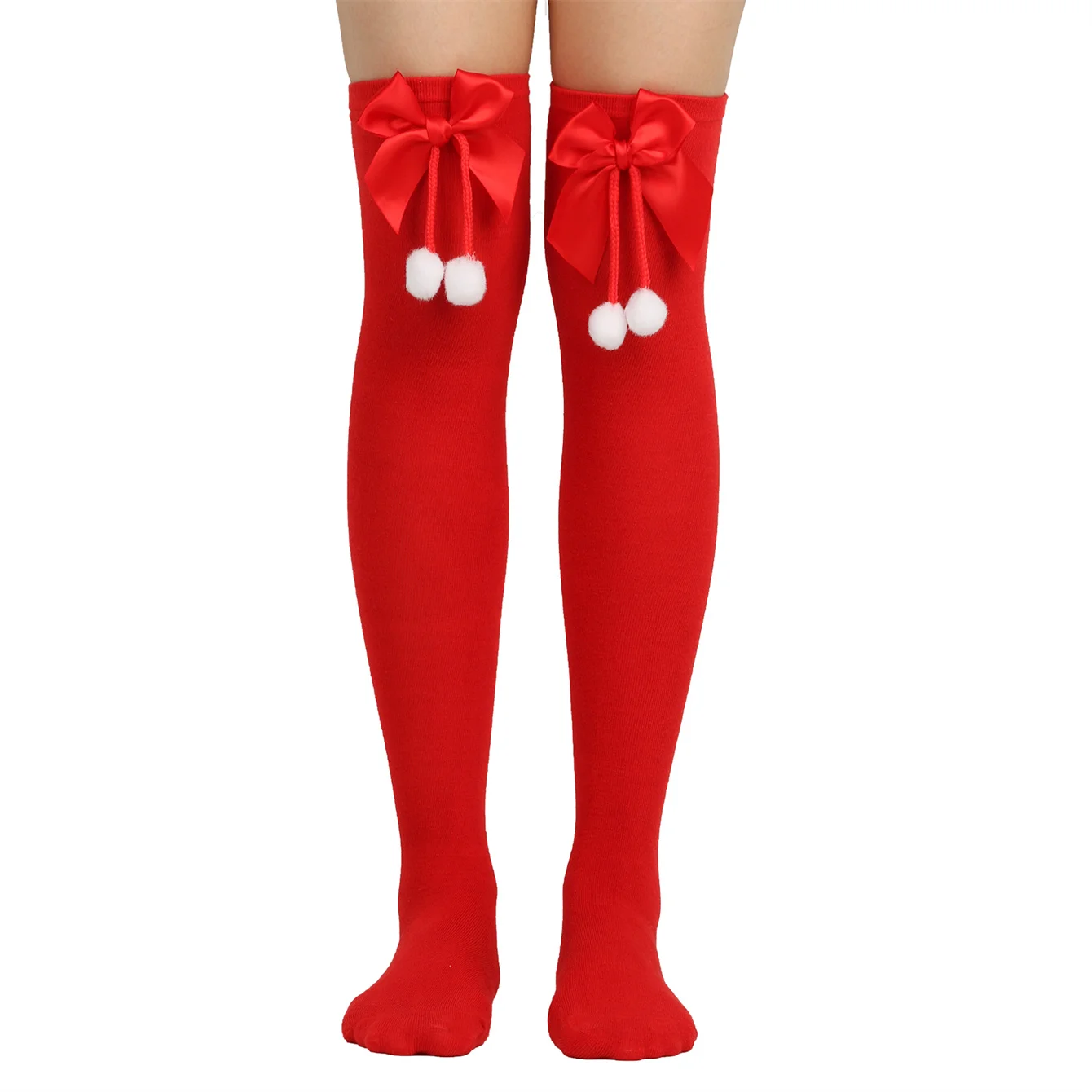 1 pair of girls,  teenagers, bow  Christmas socks, ball socks, knee high socks,  long stockings, Christmas striped stockings