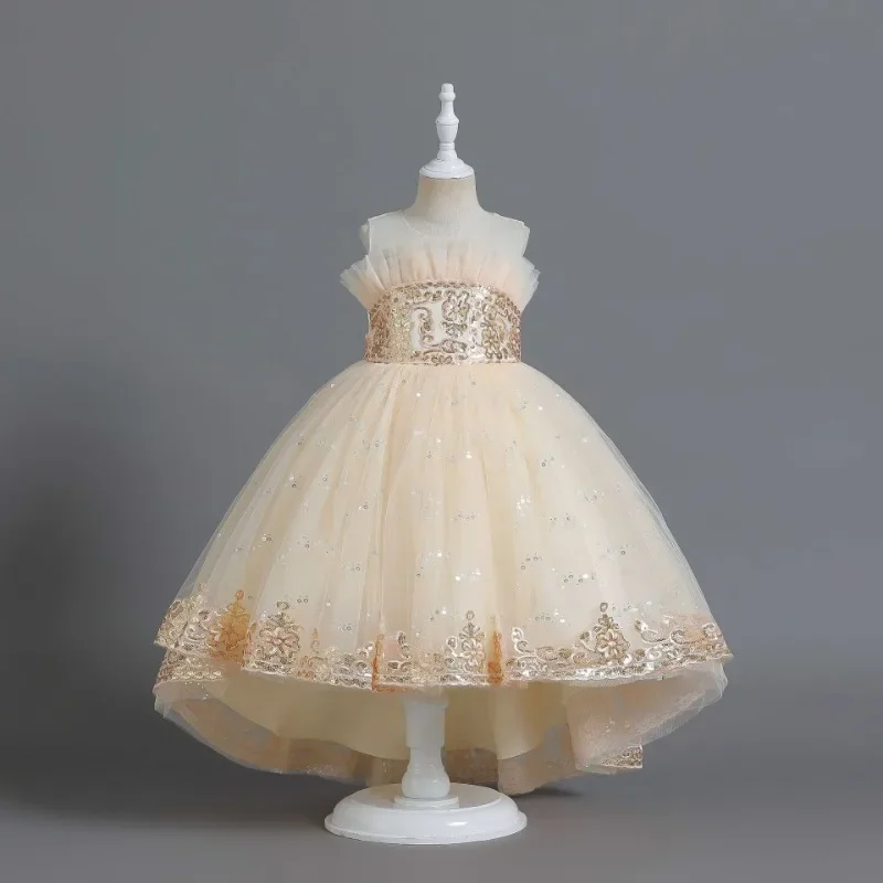 New Children's Clothing Dress Sequin Girls' Princess Fluffy Trailing Dress Ball Gown Wedding Party Flower Girl Dresses