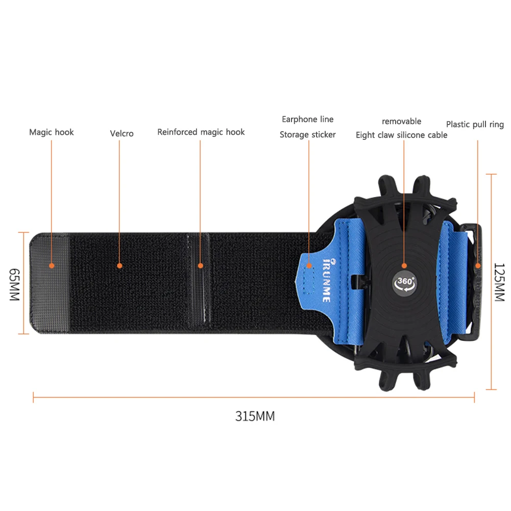 360 Degree Rotation Phone Holder Bracelet Adjustable Mobile Phone Holder Removable Wristband Phone Case for Running Cycling