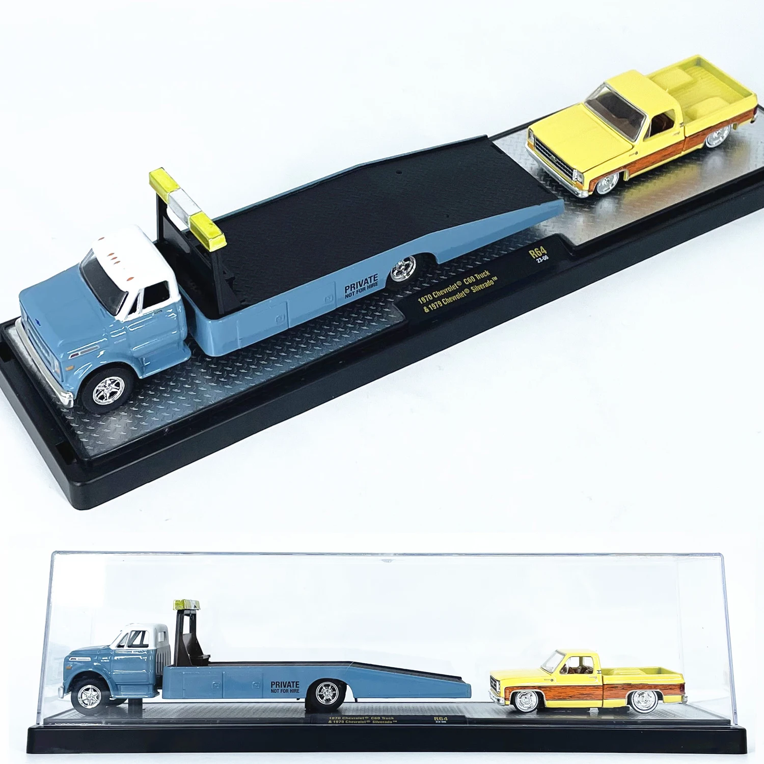 M2 Machines 1/64 1970 C60 Truck 1979 silverado R64 Blue Yellow Die-cast Alloy Car Model Collection Gift