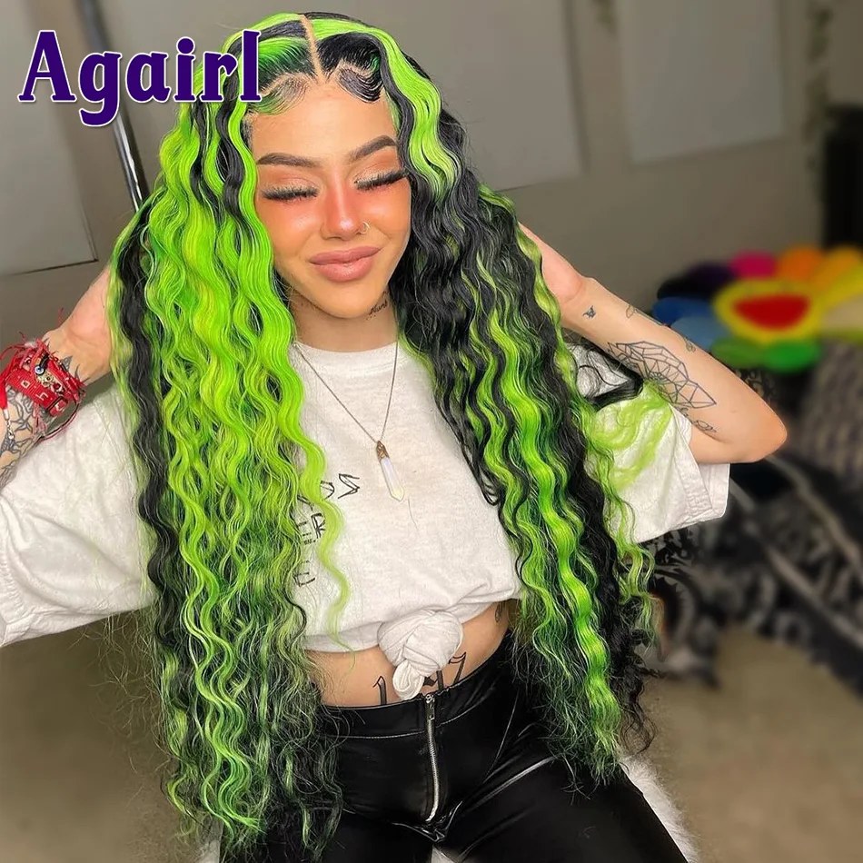 Licht Grün Highlight Perücke Menschliches Haar 13X6 13X4 Lose Tiefe Welle Lace Front Perücken für Frauen Peruanische Lockige Volle Spitze frontal Perücken