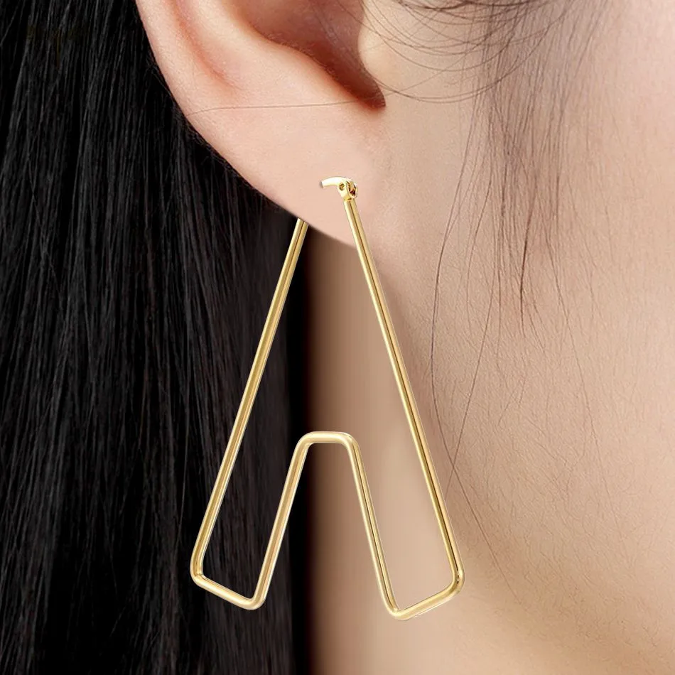 70mm Big A B C Initial Letter Earrings for Women Hyperbole Large Hoops Earings Golden Stainless Steel Jewelry Fashion Ear Rings