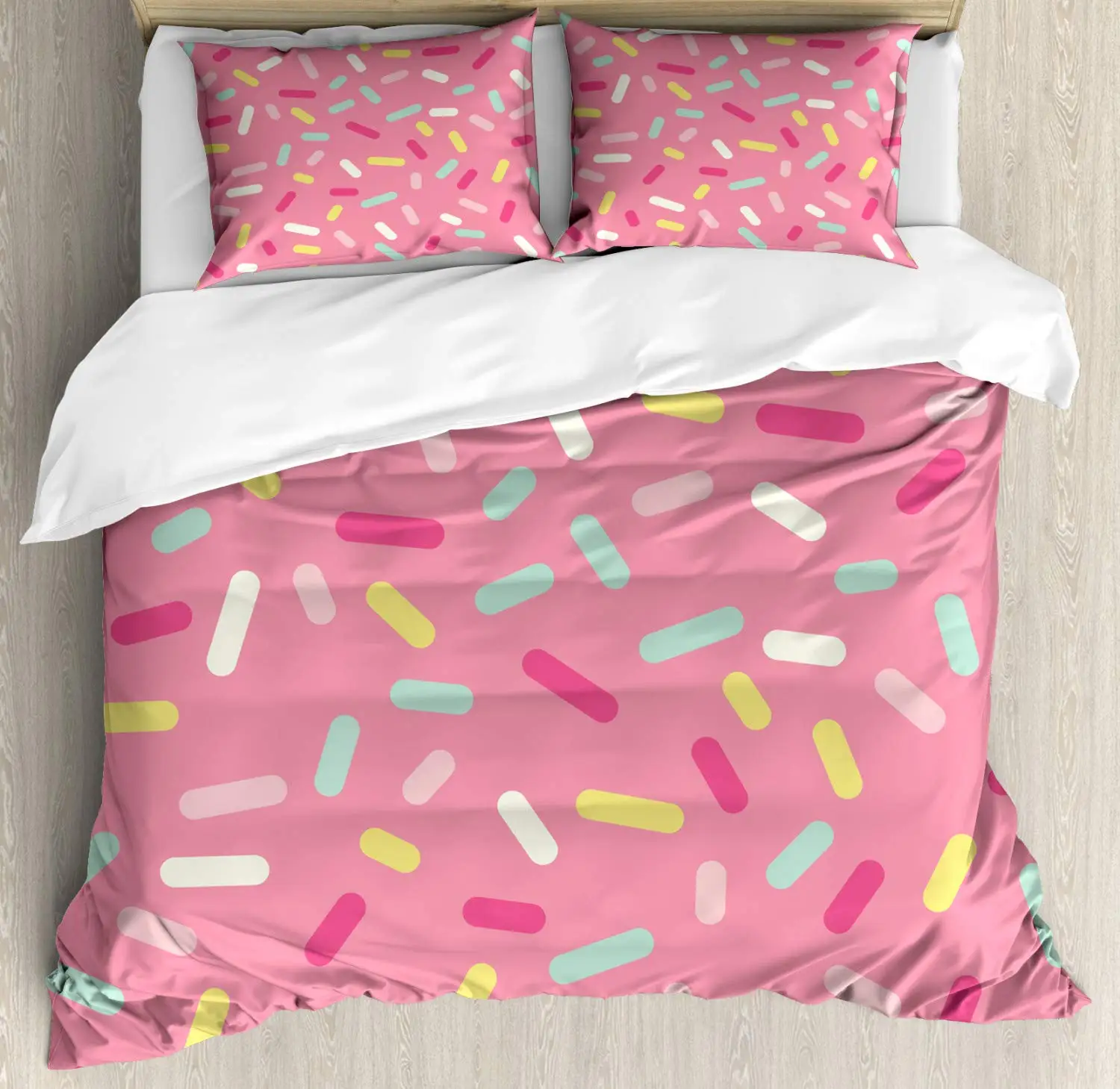 Kawaii Donuts Duvet Cover,Kids Sweet Doughnut Bedding Set,Pink and Purple Comforter Cover for Boys Girls Room Decor Full Size