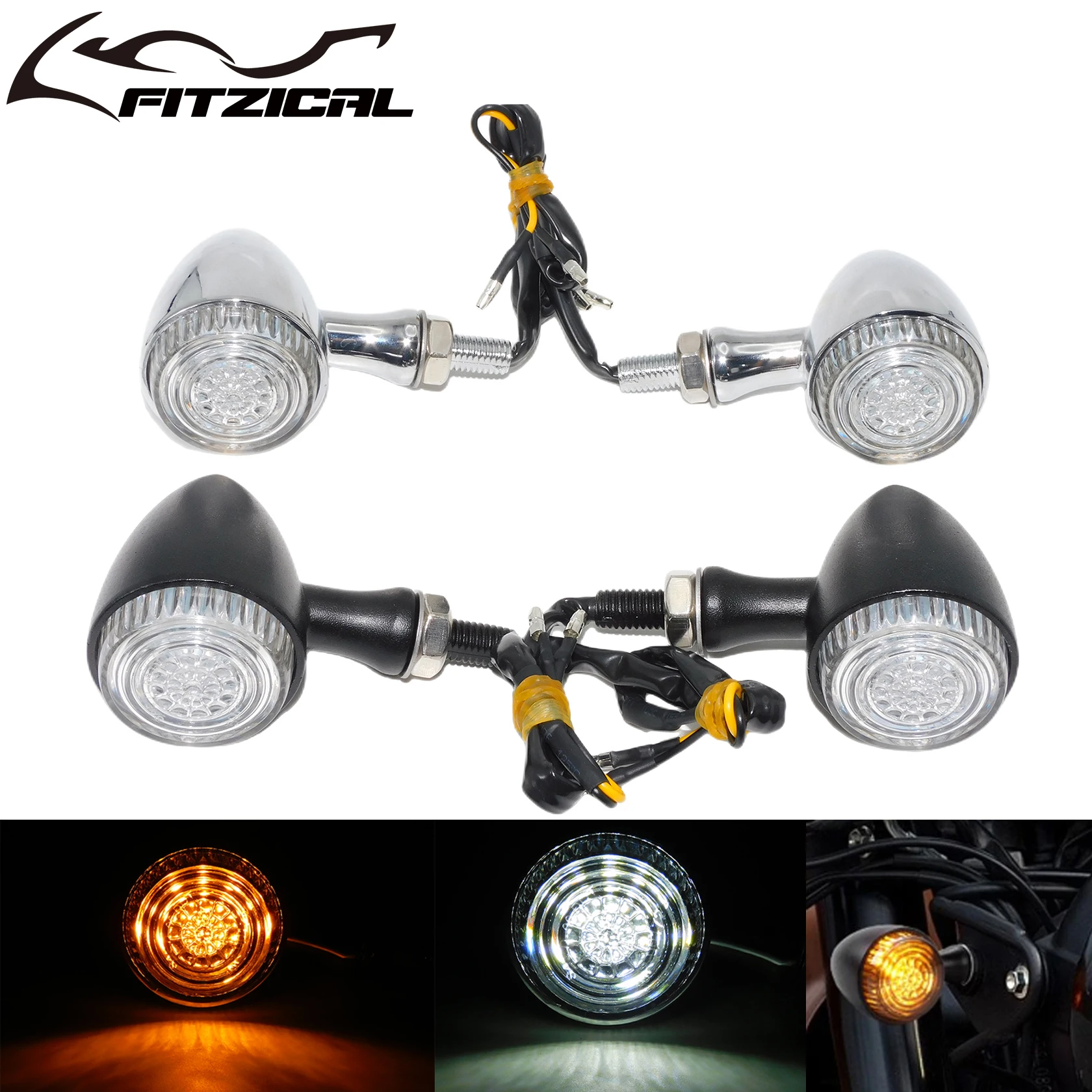 Motorcycle 10mm Led Turn Signal Lights Amber White Indicator Light For Harley Sportster Touring Glide Dyna For Yamha Cafe Racer