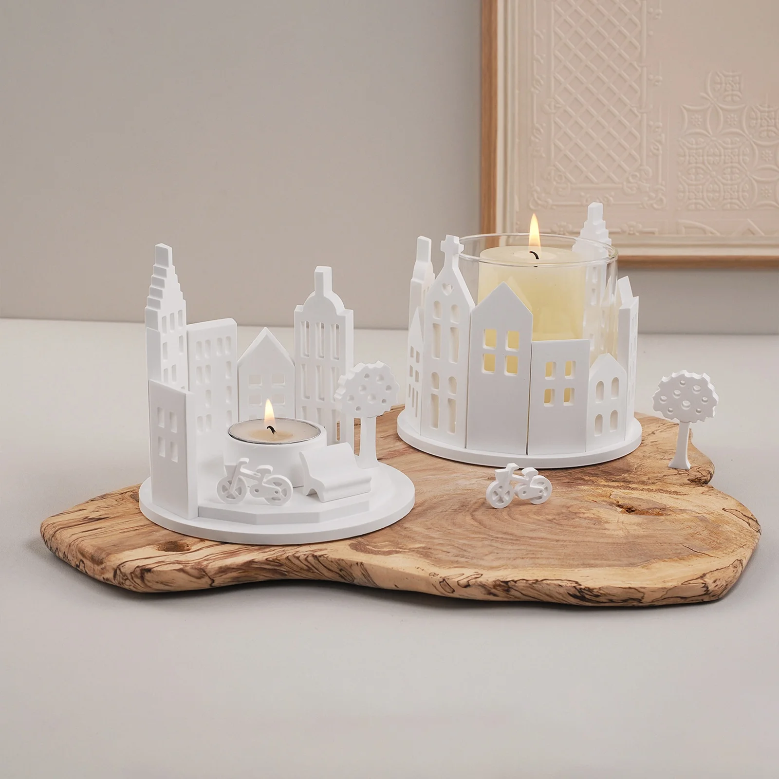 Splicing Combined Hollow House Design Tealight Candle Holder Silicone Mold DIY Castle Ornaments Gypsum Pouring Resin Mold Decor