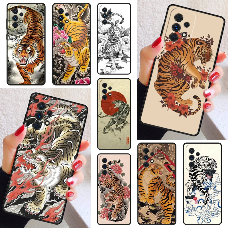 Japanese ukiyo-e Art Panther Tiger Case Cover For Samsung Galaxy A52 A72 A73 A20e A21S A50 A70 A12 A42 A31 A40 A51 A71 A32 A80