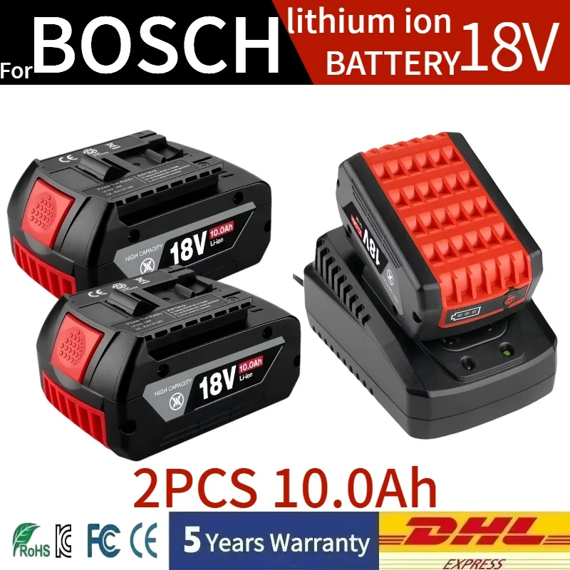 

For Bosch professional 18V 10.0AH Li-ion batteryBAT610G+AL1820CV replacement with LED & for Bosch quick charger 14.4V-18V