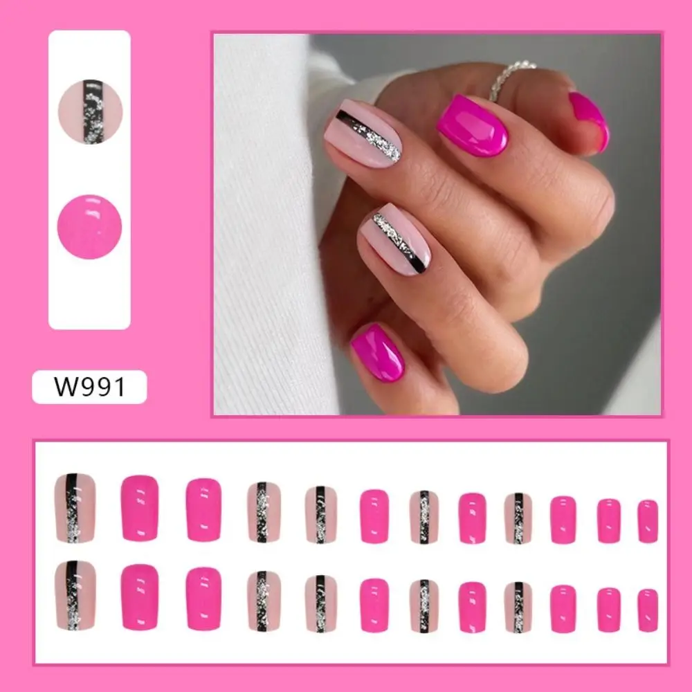 Nouveau Faux ongles longs carrés français paillettes noir or presse sur ongles cristal couverture complète faux Nials bricolage