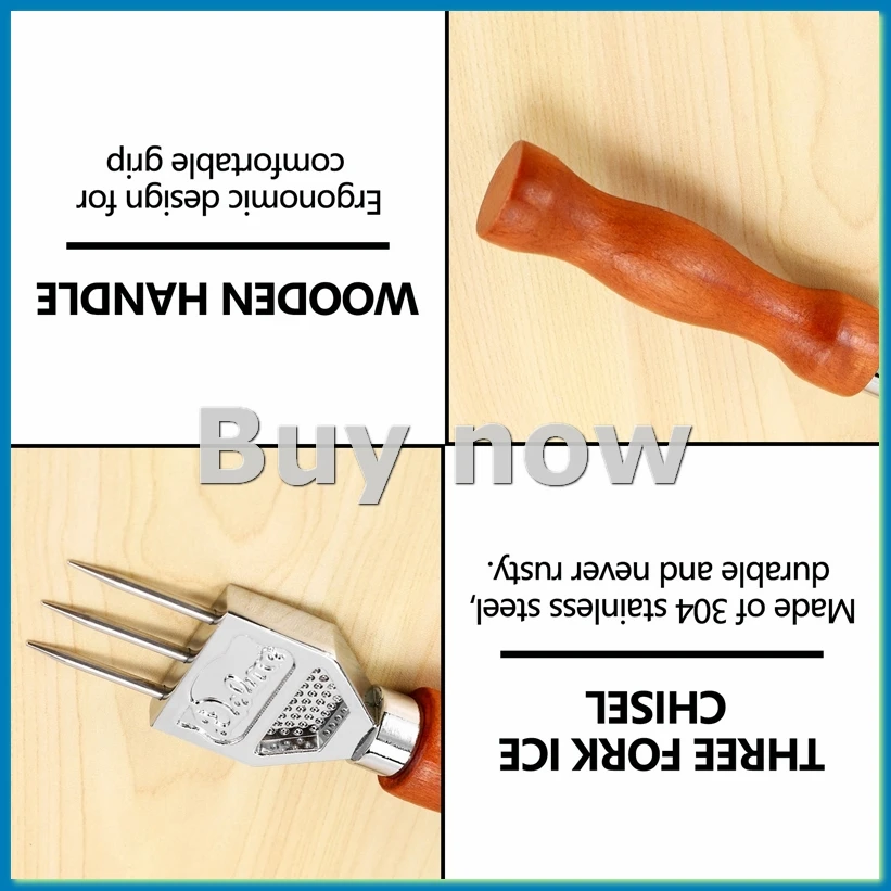 

Ледоруб - прочный инструмент для колки льда с ручкой из массива дерева, трехзубчатый измельчитель льда из нержавеющей стали 304 для барменов и коктейлистов - ABAM