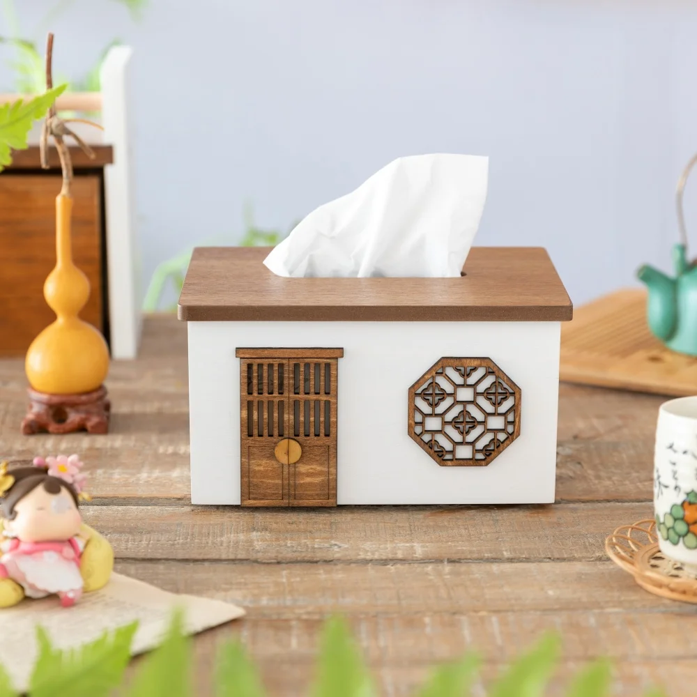 Creative Wooden Tissue Box Cover Rectangular Tissue Holder Dispenser Paper Cover Case Napkin Holder for Home Room Office Decor