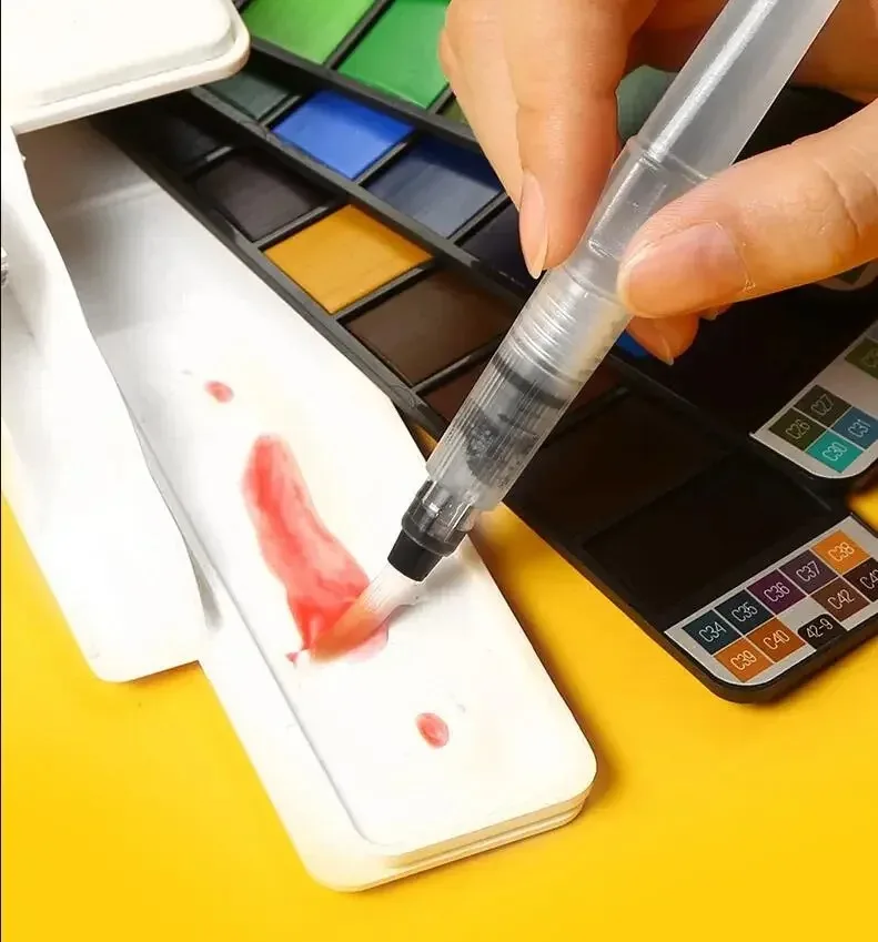 Conjunto de Tinta Aquarela Sólida para Iniciantes, Pigmento com Caneta, Pintura de Arte Suprimentos, Paleta, 18 Cores, 24 Cores, 36 Cores, 42 Cores