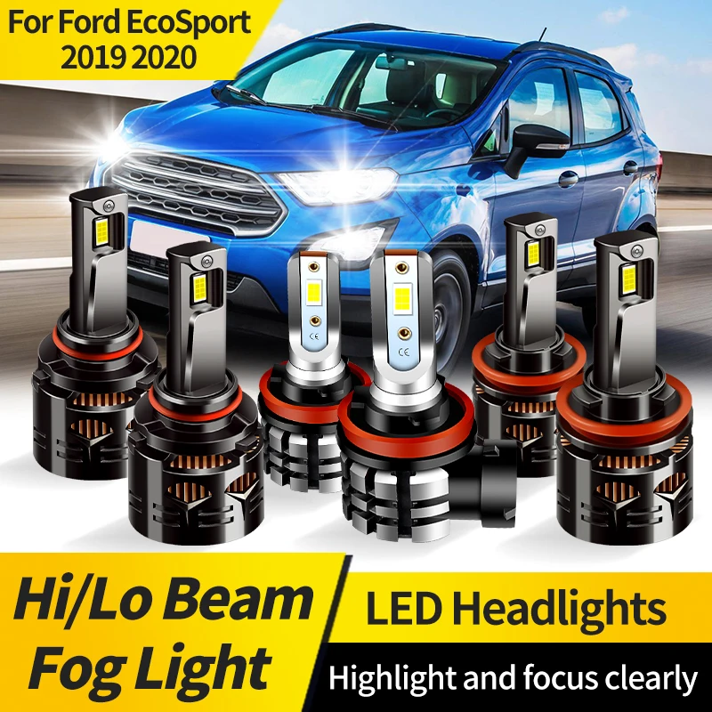 

2PCS Led Headlight Lamp 9005 HB3 Hi/Lo Beam H11 White Auto Fog Light 12V LED Bulb For Ford EcoSport 2019 2020 Car Headlight Bulb