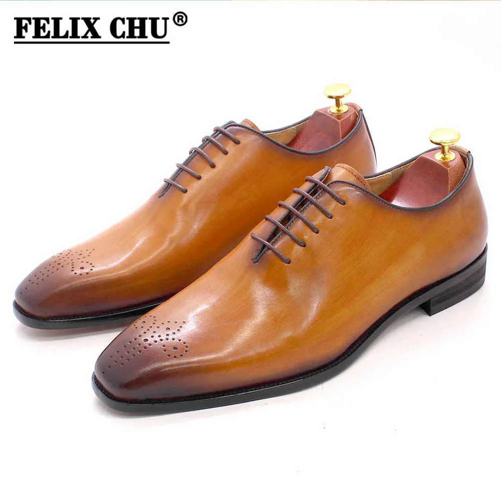 Mens Formal Shoes Genuine Leather Hand Painted Whole-cut Oxford Shoes for Men Italian Dress Shoes for Business Office Company