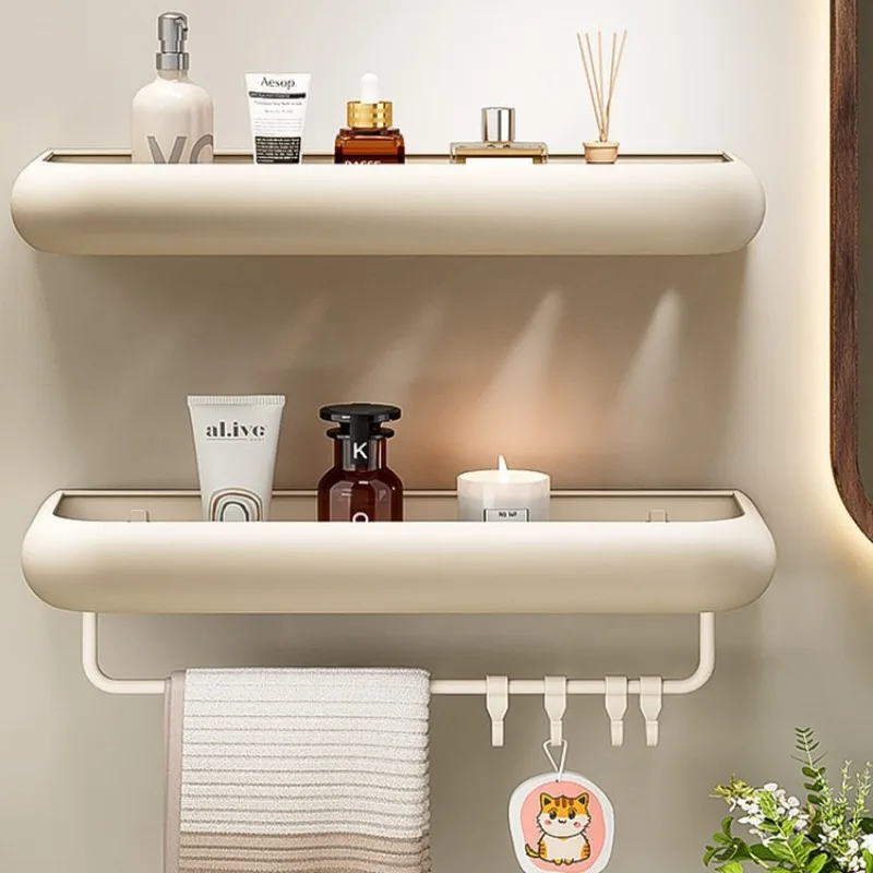 Wall Mount Bathroom Storage Rack, No Drill Cream Style Shower Caddy Toilet Washstand Organizer