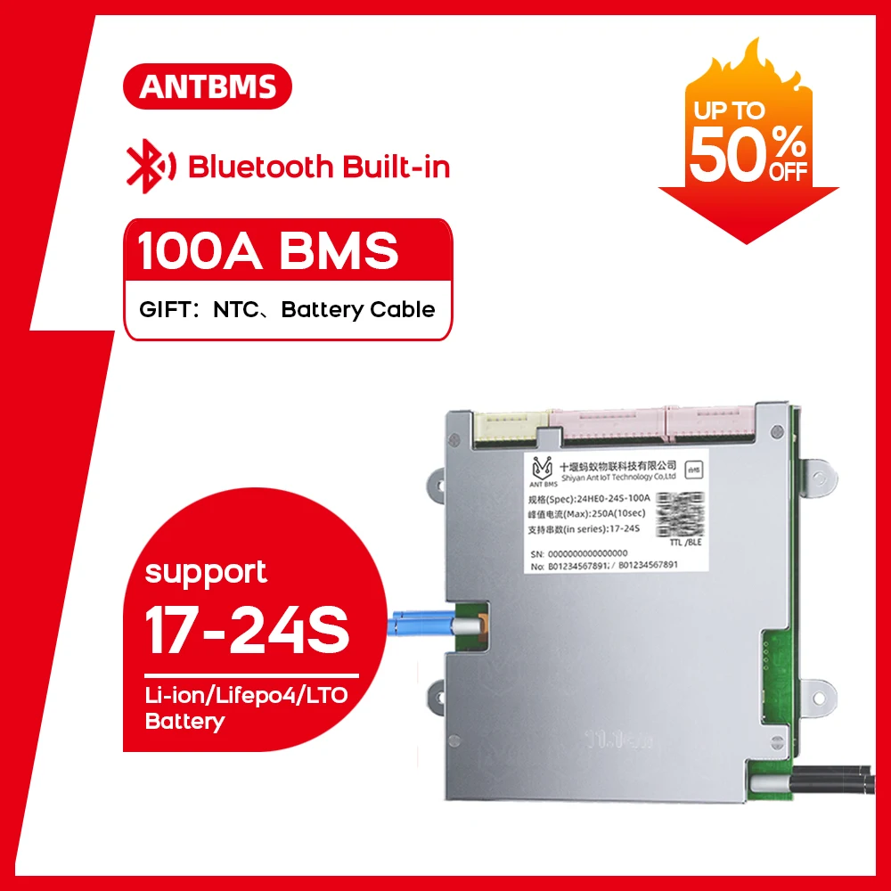 ANT BMS 17S 18S 19S 20S 21S 22S 23S 24S for Li-ion Lifepo4 LTO Battery smart bms 48V 60V 72V 100A 250A smart balance board BT