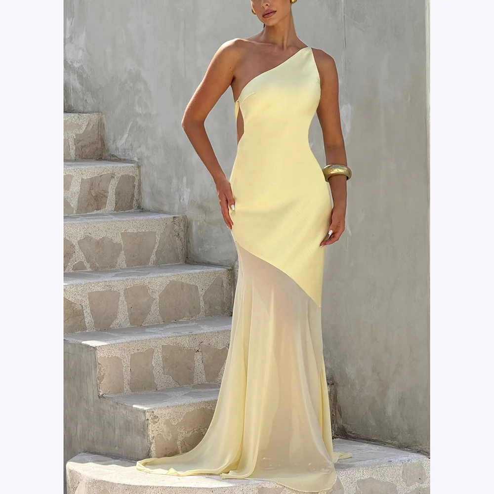 

Elegant Prom Dresses Women One Shoudler A-Line Cocktail Party Classic Fashion Floor Length High Quality Simple Long Dress