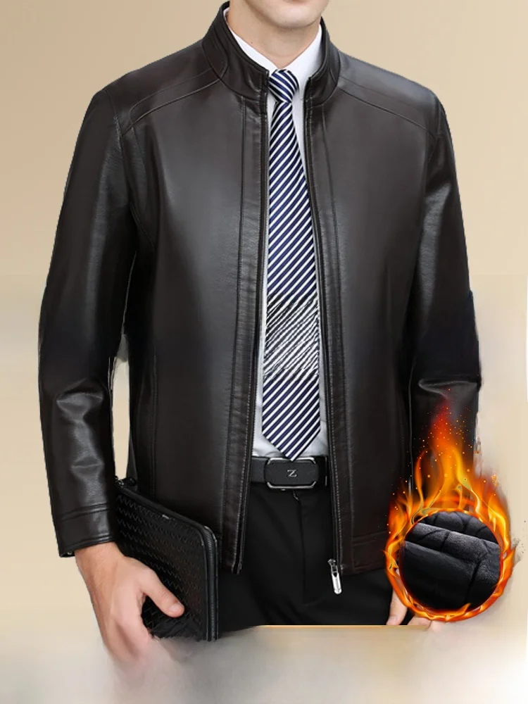 

Haining Genuine Leather Jaet Men's Thiened Fce Lined Autumn Winter eepskin Coat Soft Busin Casual Sle Zipper Cl...