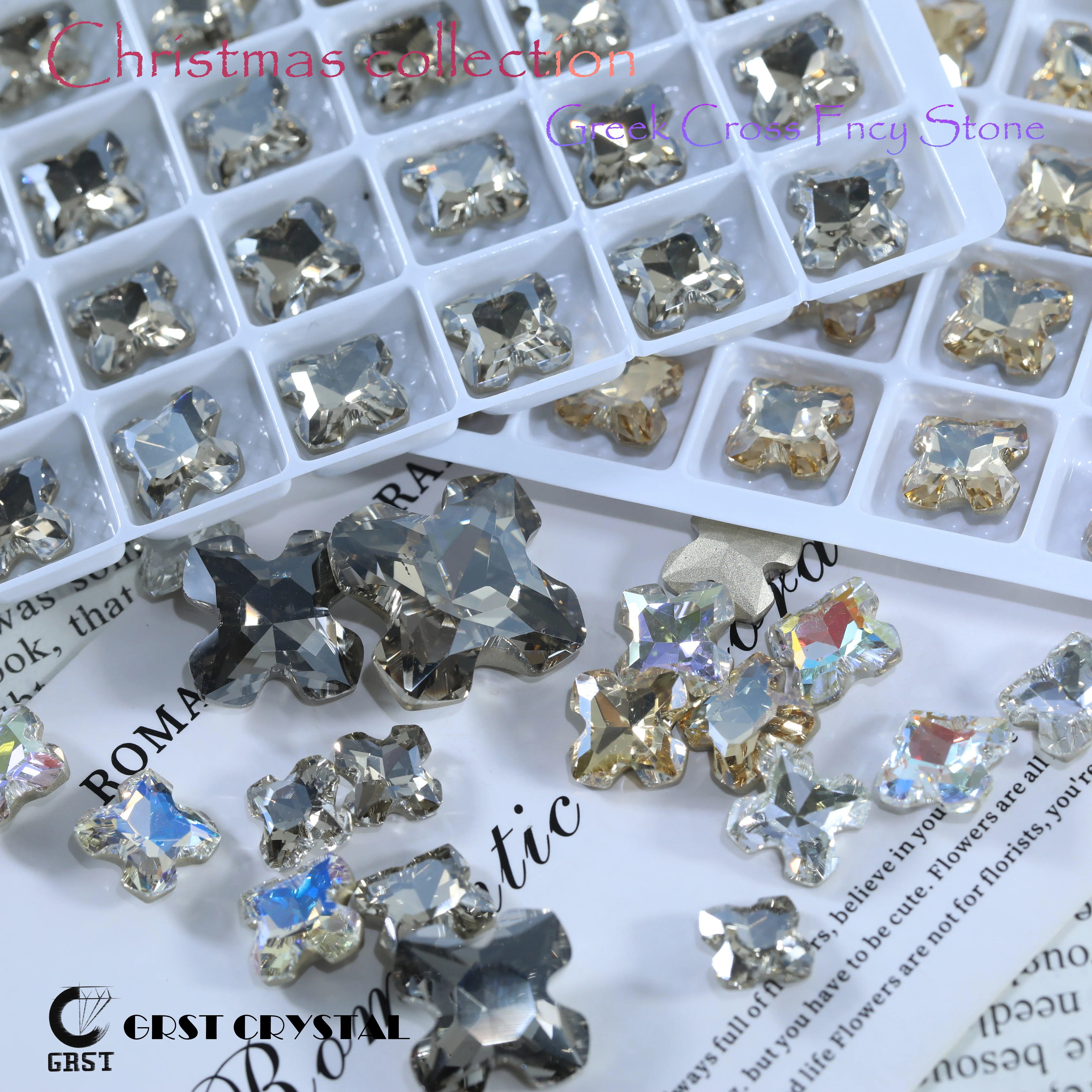 Funkelnde Kristall-Weihnachtskollektion Strasssteine Griechisches Kreuz Deko-Stein DIY Bastelzubehör für Haarschmuck Nagelkunst Tasche – Detail 4