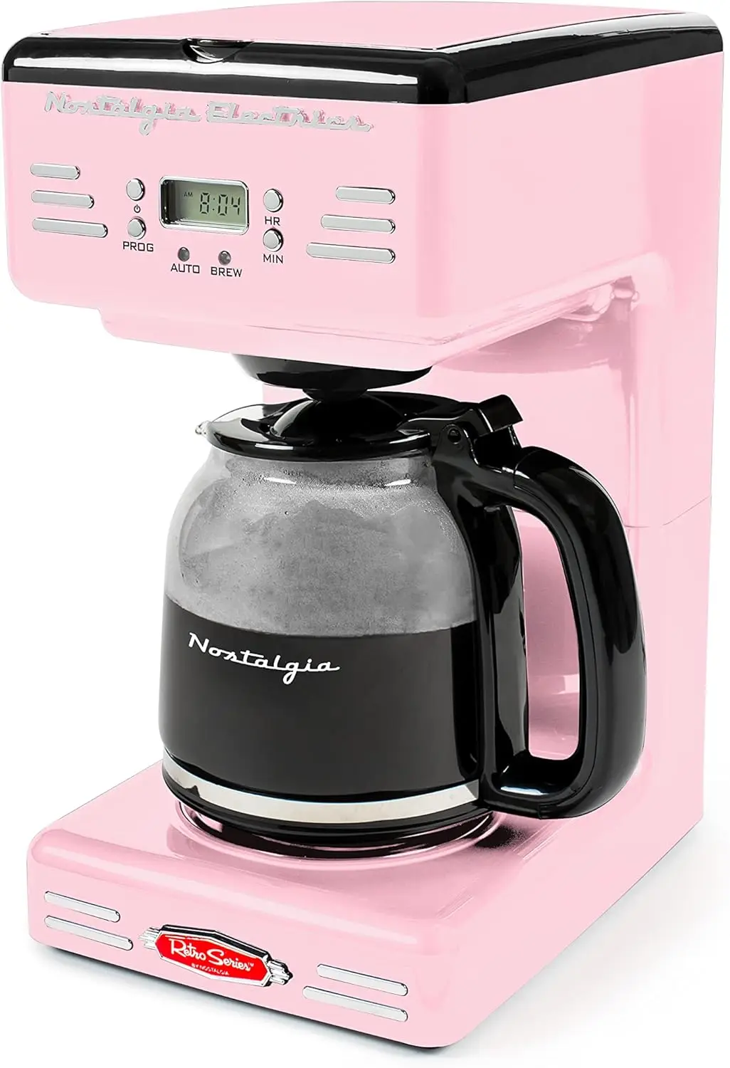 Retro 12-Cup Programmable Coffee Maker With LED Display, Automatic Shut-Off & Keep Warm, Pause-And-Serve Function, Pink