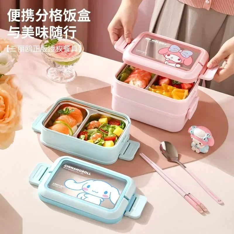 

Sanrio Cinnamoroll Anime Lunch Box Cute Cartoon Kawaii My Melody Stainless Steel Bento Case Tableware Ins Gifts for Girls