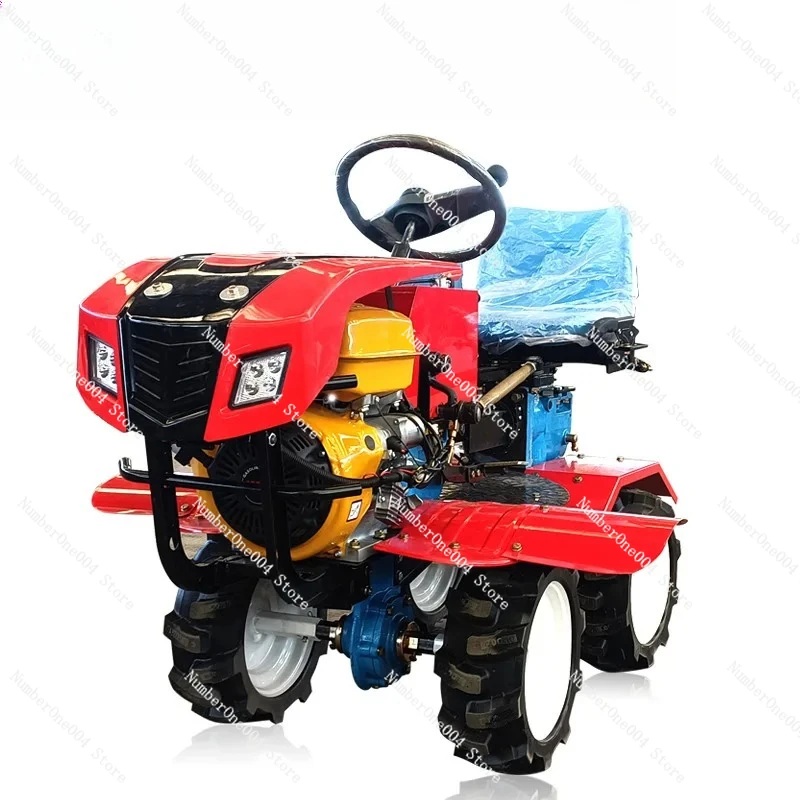 Four Wheel Drive Ride on Micro Tiller 195 Small Rotary Tiller for Orchard Greenhouse Plowing