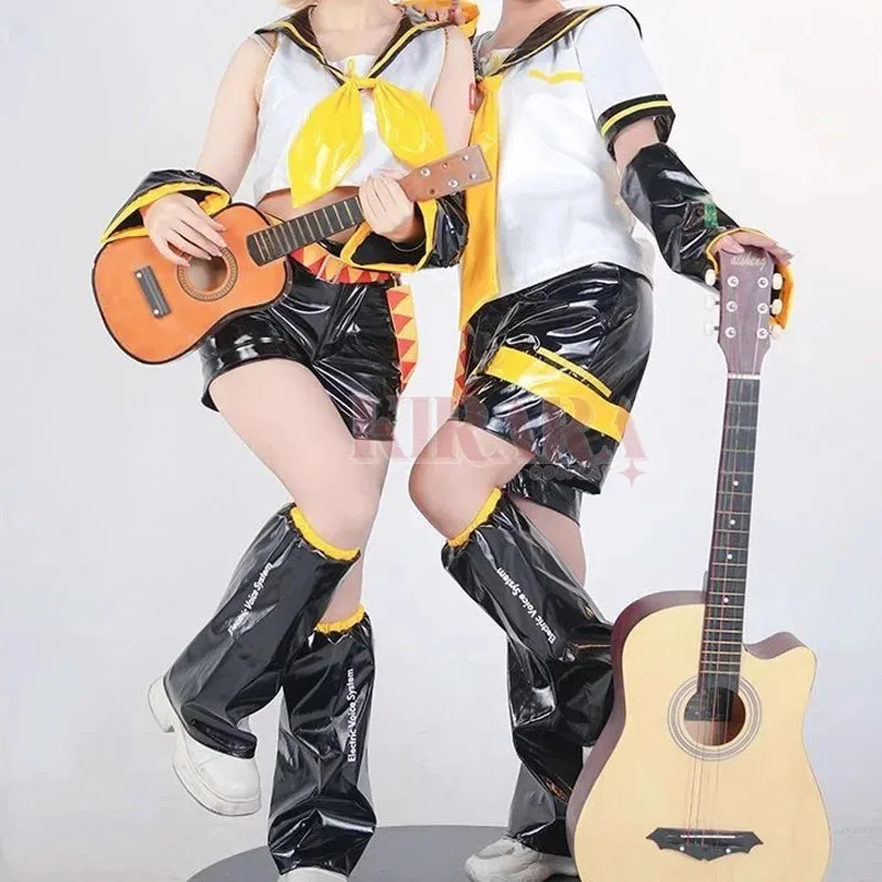 

Кагами Лен Рин Косплей Костюм Парик Виртуальная Певица Близнецы V Косплей Лакированная Кожа Униформа Comic Con Одежда Для Ролевых Игр