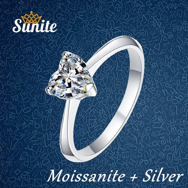 

Sunite 1.0ct 2.0ct Moissanite Diamond Heart-shaped Ring for Women Engagement Promise Band Gold Plated 925 Sterling Silver Gifts