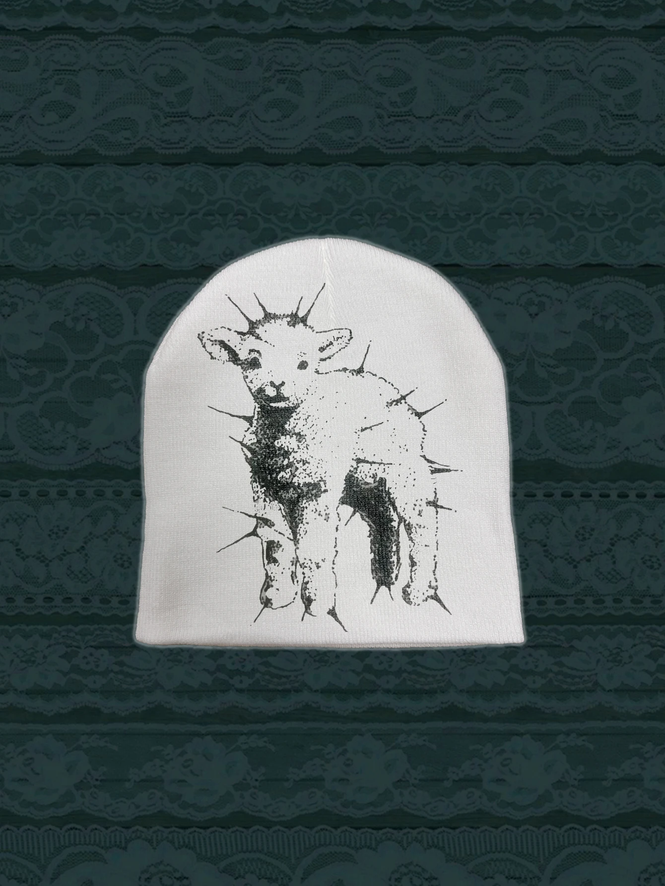 Gothic Dark Aesthetic Thorn Lamb Beanie Unisex Alternative Streetwear Knit Hat