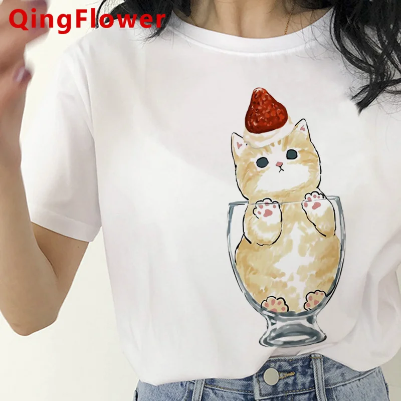 Cat t-shirt tshirt women casual aesthetic japanese white Korea t shirt white t shirt harajuku