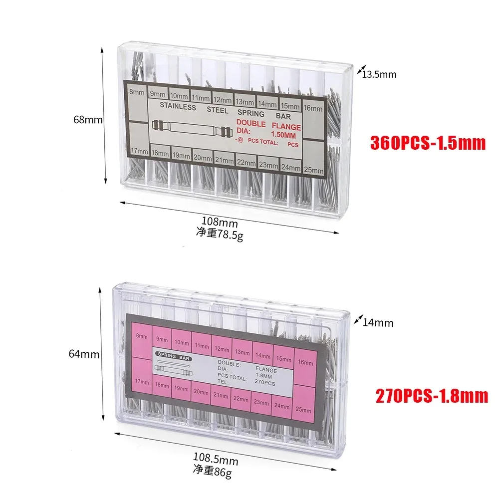 360pcs/set Dia 1.5mm/1.8mm Strainless Steel Spring Bars Length 8mm- 25mm Watchband Strap Metal Link Pin Watch Repair Tools Pin image 3