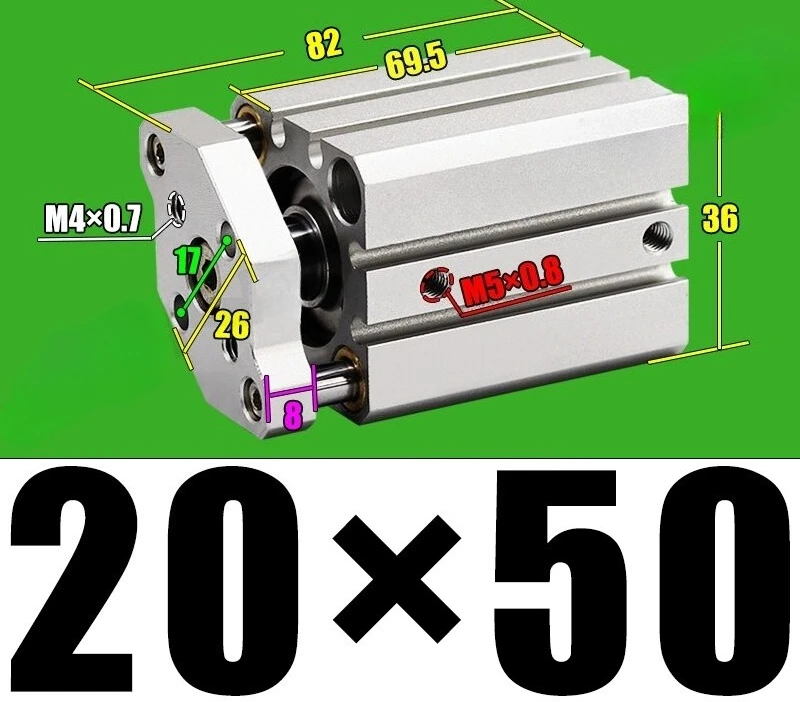 

Пневматический цилиндр с направляющими штоками, двойного действия, компактный, тип SMC, 1 шт.