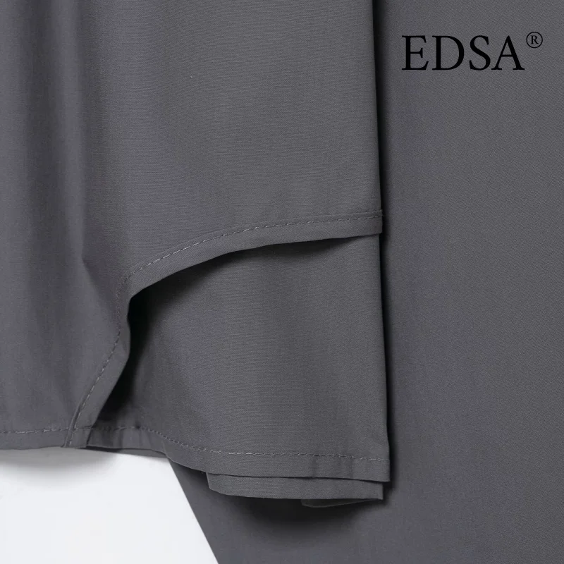 قميص نسائي قصير من EDSA بأكمام طويلة لربيع وصيف بلون سادة