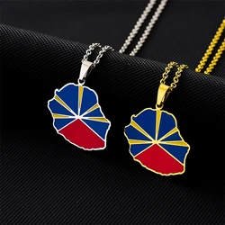 Fashion Reunion Island Map Pendant Necklace Stainless Steel For Women Girls Gold Silver Color Charm Female Choker Jewelry