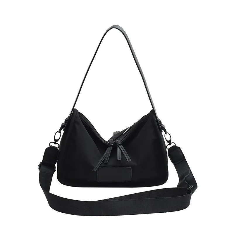 Women's Shoulder Bag Black Nylon Large Capacity Korean-style Solid Color Zipper Casual Crossbody Bag New Design Trendy All-match