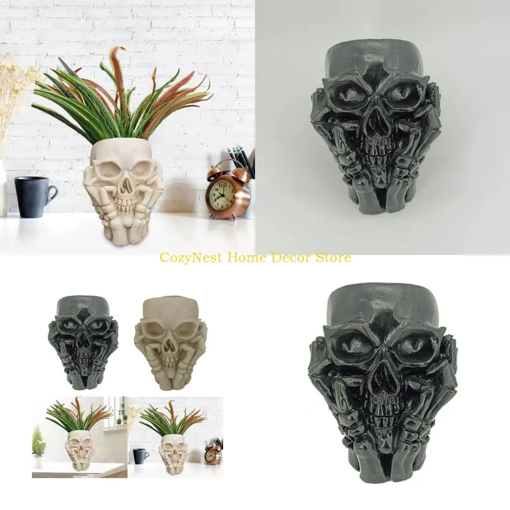 

92MF Skull Planters Pots Resin Flower Succulents Pots Planters Skull Head Flowerpots Skull Shaped Sculpture Skull Planters