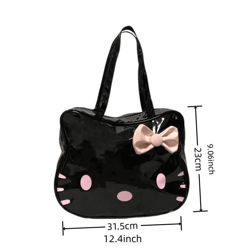 Kawaii Sanrio Hello Kitty Handbag Cute Cartoon Bow Student Large Capacity Pu Shoulder Bag Girl Multifunctional Anime Storage Bag