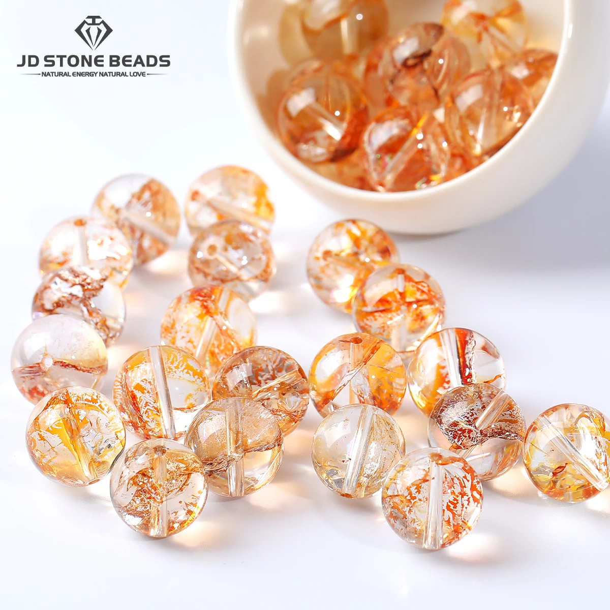 1 Pc 7A Enhanced Gold Foil Koi Crystal Bead Natural Stone Round Gemstone Bead For Jewelry Making Diy Necklace Bracelet Accessory