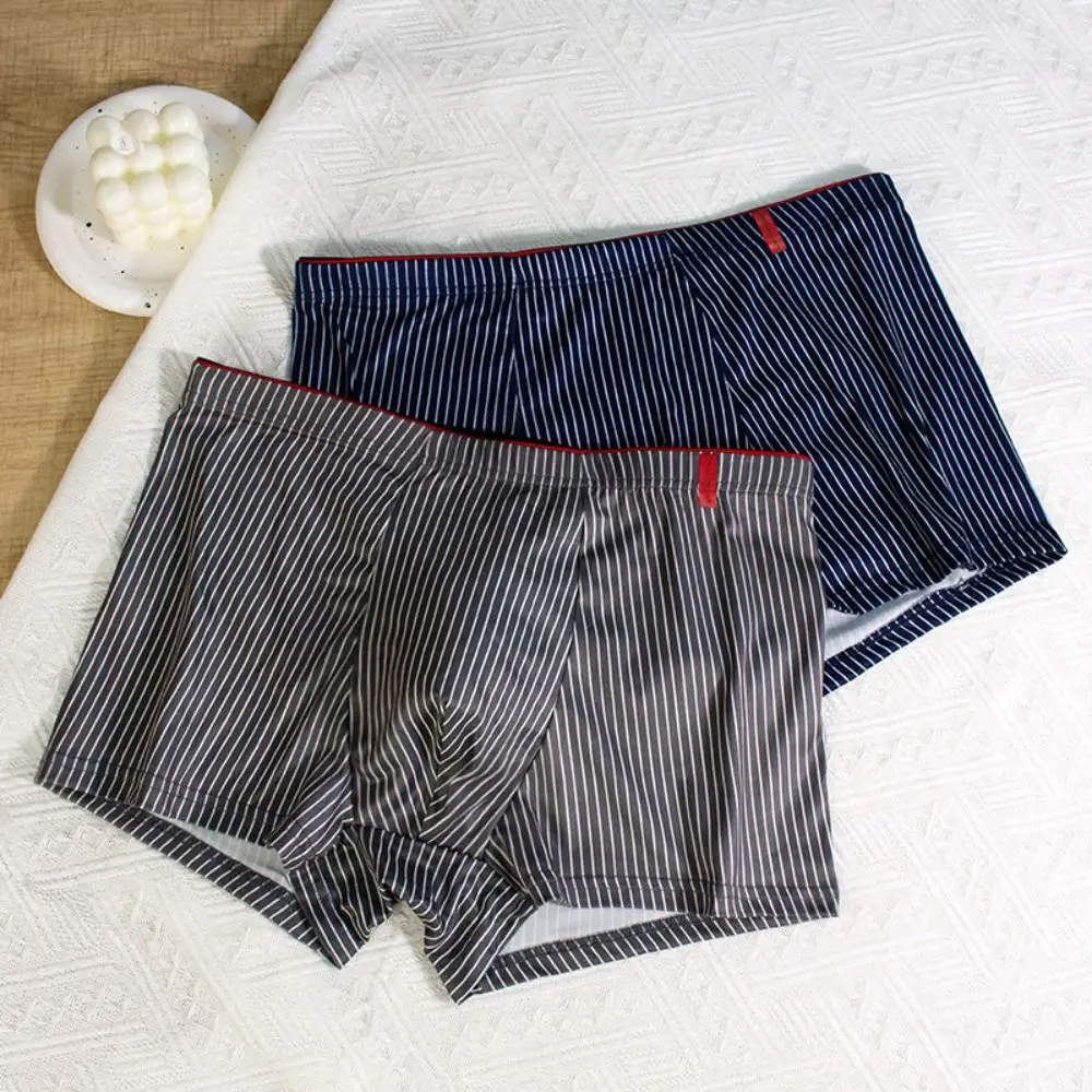 

4PCS Simple Stripe Men's Flat Panties Large Size Low Waist Men Boxer Underpants Loose Underwear for Man Man