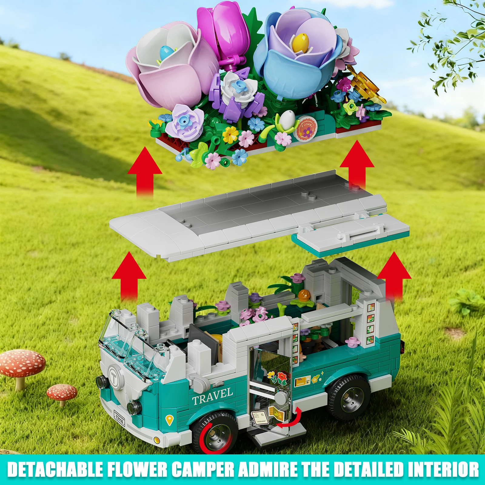 862PCS Flower Bus Model Building Blocks Toy Festooned Vehicle Puzzle Bricks Sets Educational Toys Desktop Ornament Gifts
