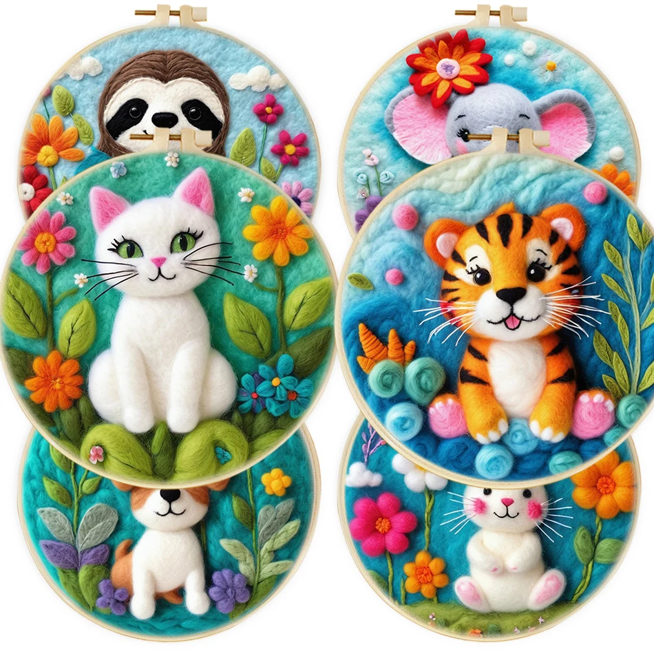 

DIY Wool Felting Painting With Embroidery Starter Kit Flower Animal Handcraft Needle Wool Painting For Mom Gift Home Decor
