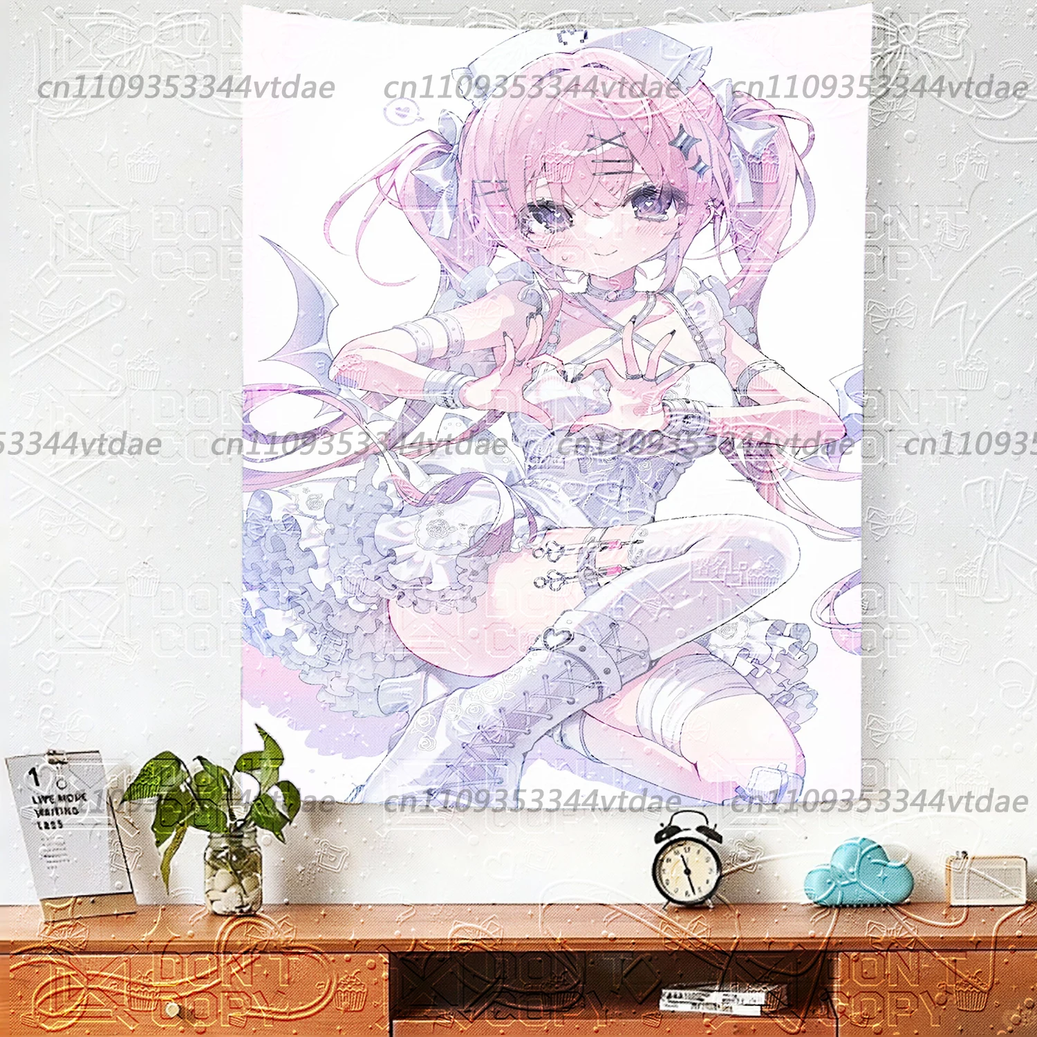 Menhera Nurse Anime Girl large tapestry Yami Kawaii Pink White Wall Hanging, Aesthetic Background Cloth room decoration items