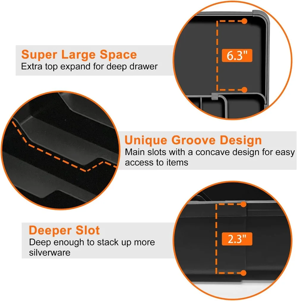 Expandable Silverware Organizer - Adjustable Kitchen Drawer Holder for Forks, Knives, Spoons, Black view 6
